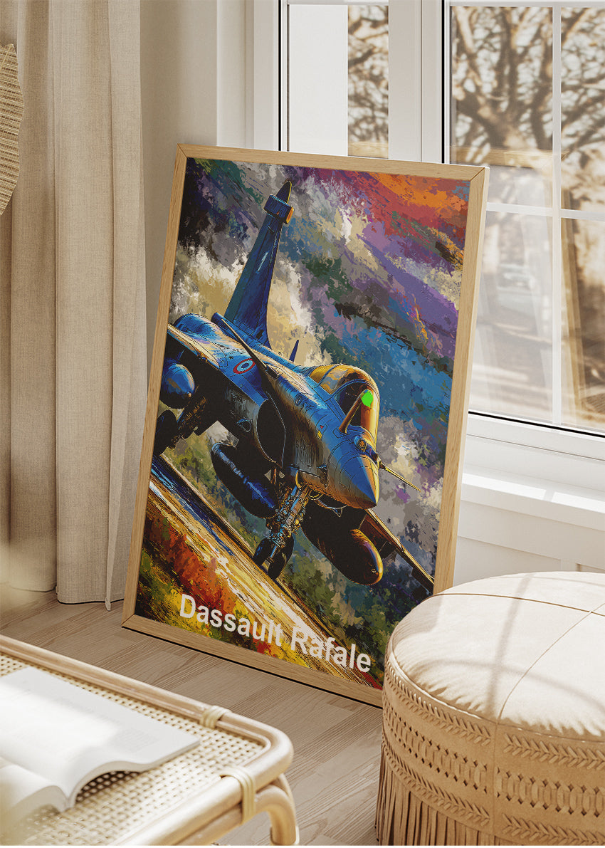 Dassault Rafale Sunset Ascent Poster & Canvas Print – Vibrant Fighter Jet Artwork – Aiprintlab