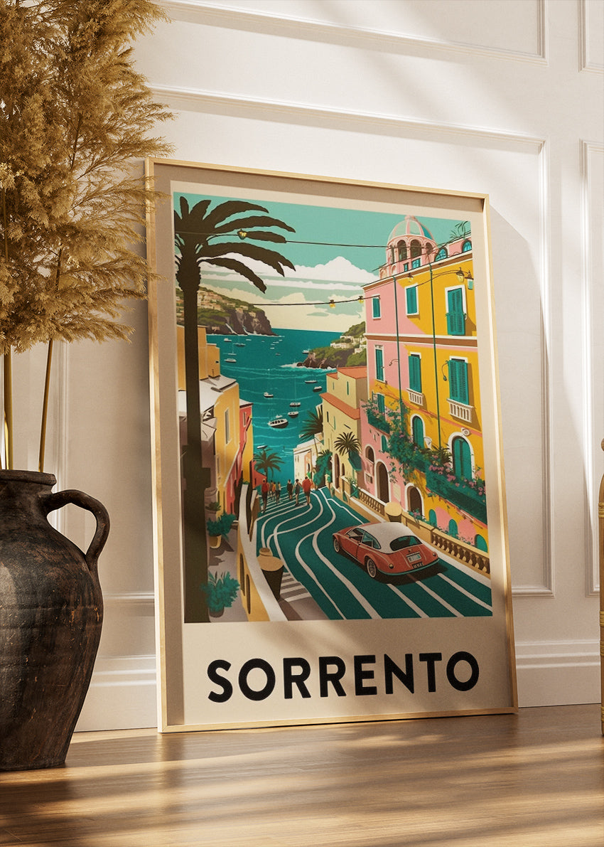 Sorrento Italy Poster & Canvas Print – Illustrated Amalfi Coast Street View Art