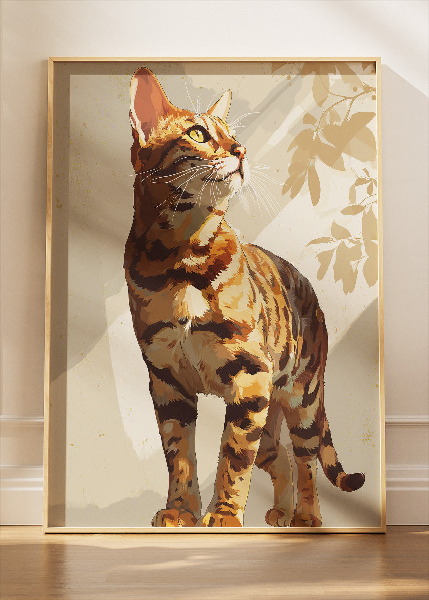 Golden Bengal Cat Poster & Canvas Print – Elegant Sunlit Feline Art