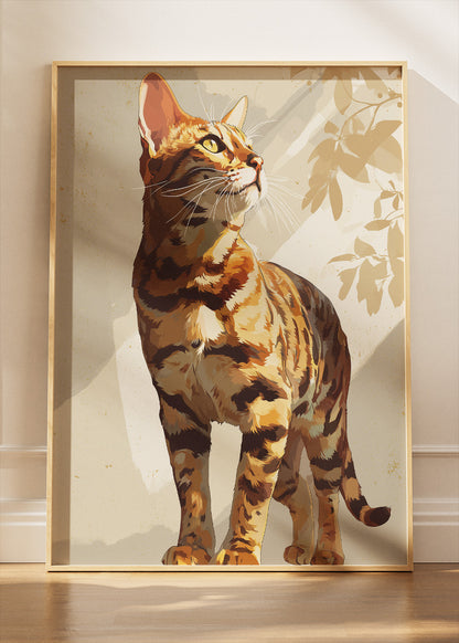 Golden Bengal Cat Poster & Canvas Print – Elegant Sunlit Feline Art