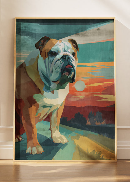 Sunset Bulldog Poster & Canvas Print – Bold Colorful Dog Art