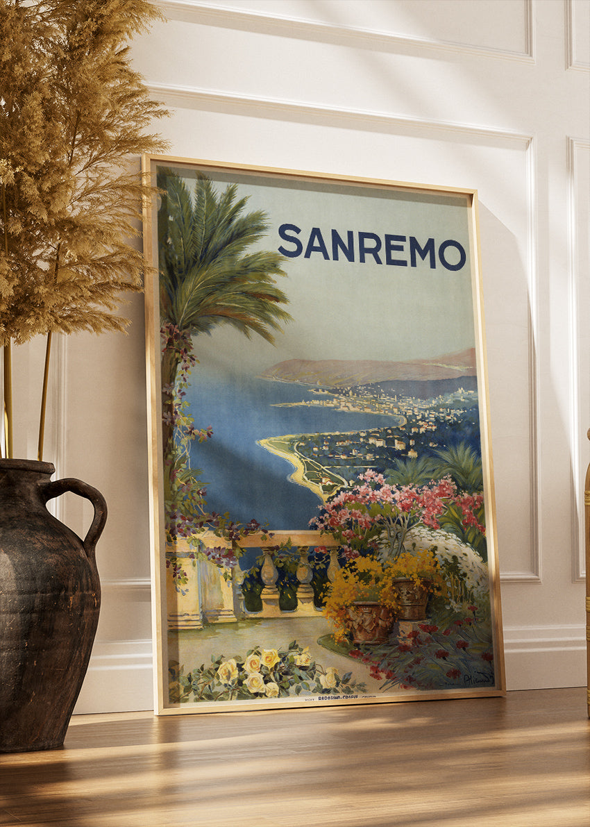 Sanremo Italy Poster & Canvas Print – Vintage Riviera Garden View Art