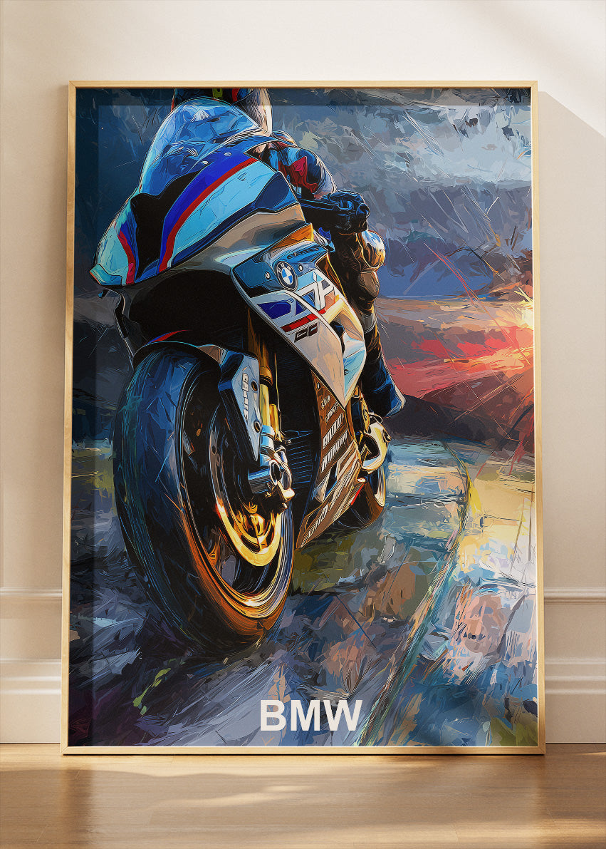 BMW Superbike Rear View Performance Art Poster & Canvas