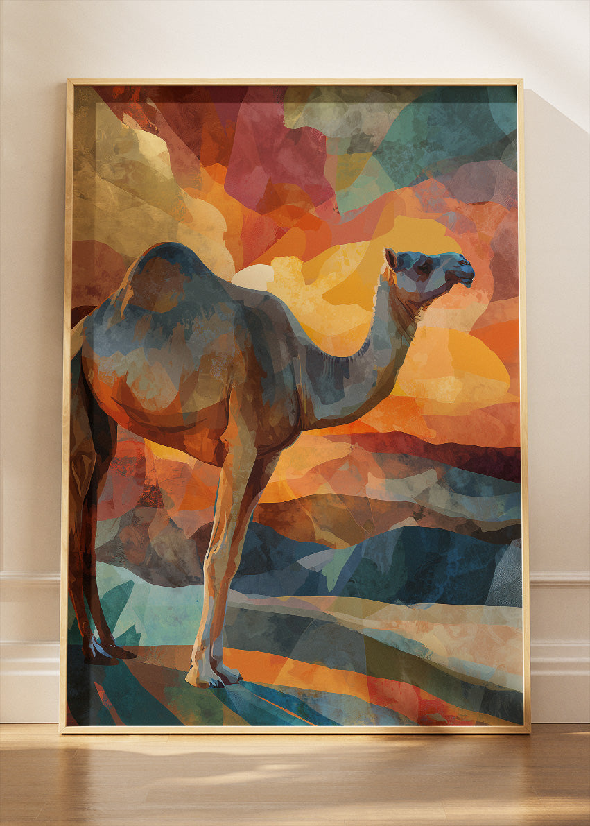 Sunset Camel Poster & Canvas Print – Colorful Desert Landscape Art