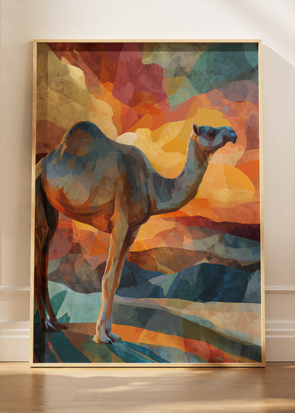 Sunset Camel Poster & Canvas Print – Colorful Desert Landscape Art