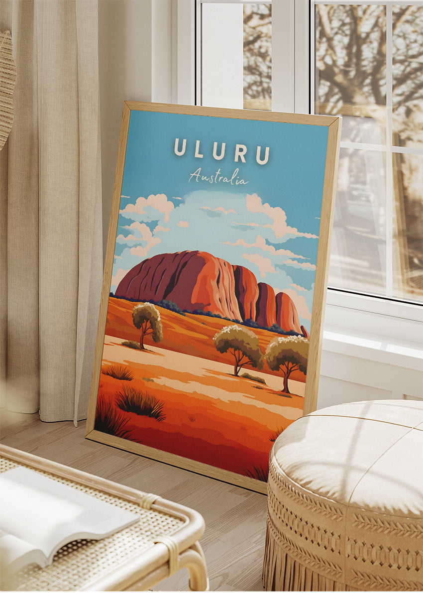 Uluru Australia Travel Poster & Canvas Wall Art – Red Desert Landscape Illustration
