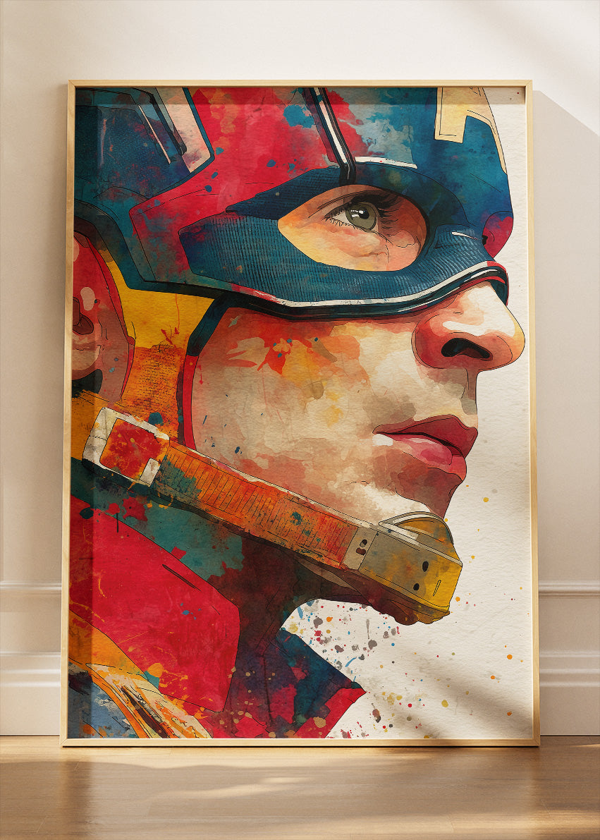 Captain America – Vibrant Close-Up Portrait Canvas & Poster Print – AI PRINT LAB