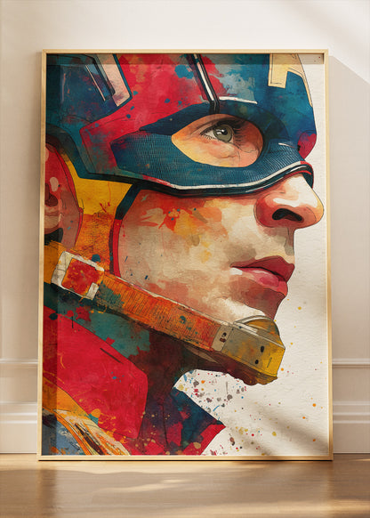 Captain America – Vibrant Close-Up Portrait Canvas & Poster Print – AI PRINT LAB