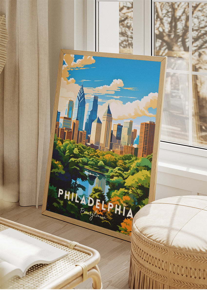 Philadelphia Pennsylvania Poster & Canvas Print – Skyline & Fairmount Park Illustration