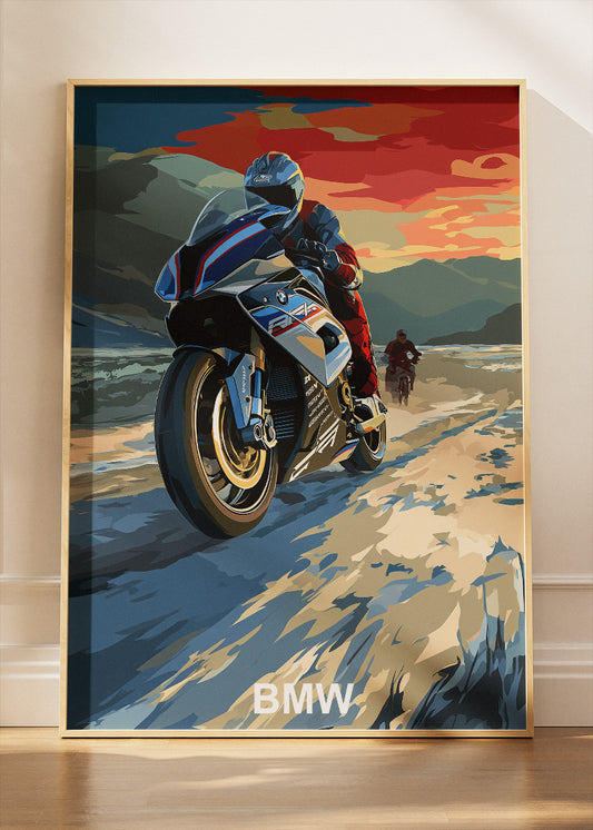 BMW Superbike Coastal Ride Art Poster & Canvas