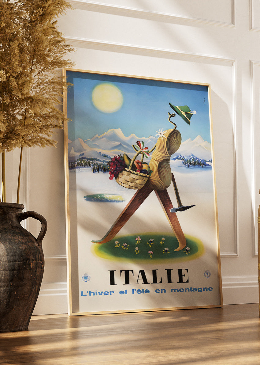 Italie Poster & Canvas Print – Vintage Mountain Travel Art (Winter & Summer Design)
