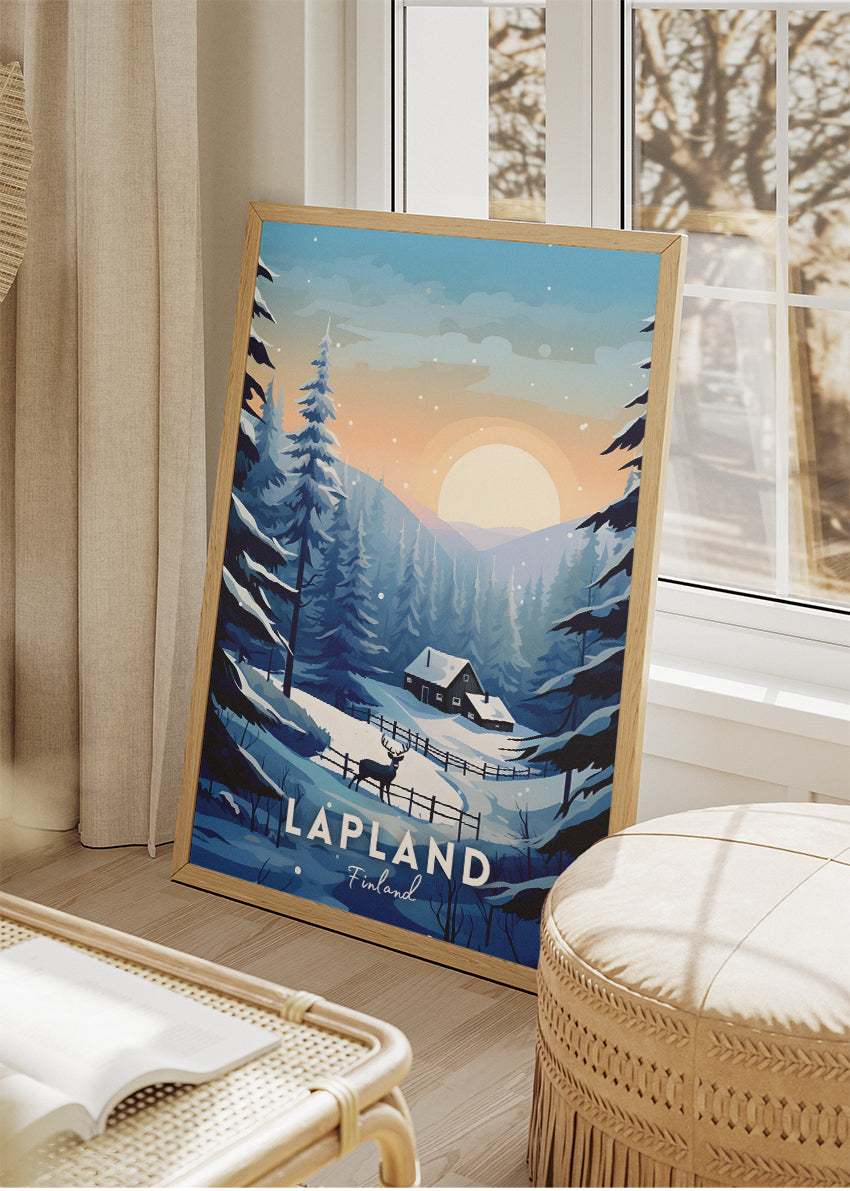 Lapland Finland Winter Cabin Poster & Canvas Print – Snowy Nordic Landscape Art