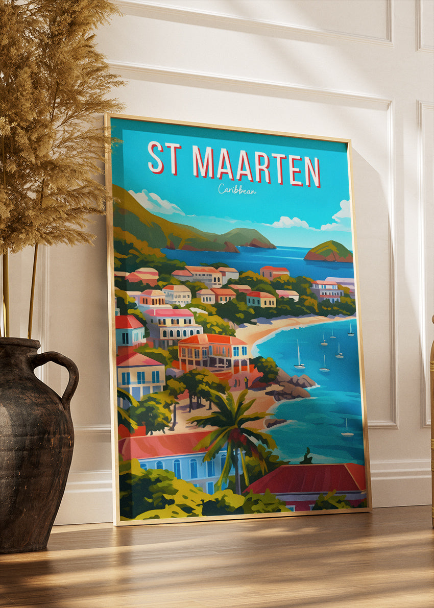 St Maarten Caribbean Travel Poster & Canvas Print – Tropical Island Beach Wall Art