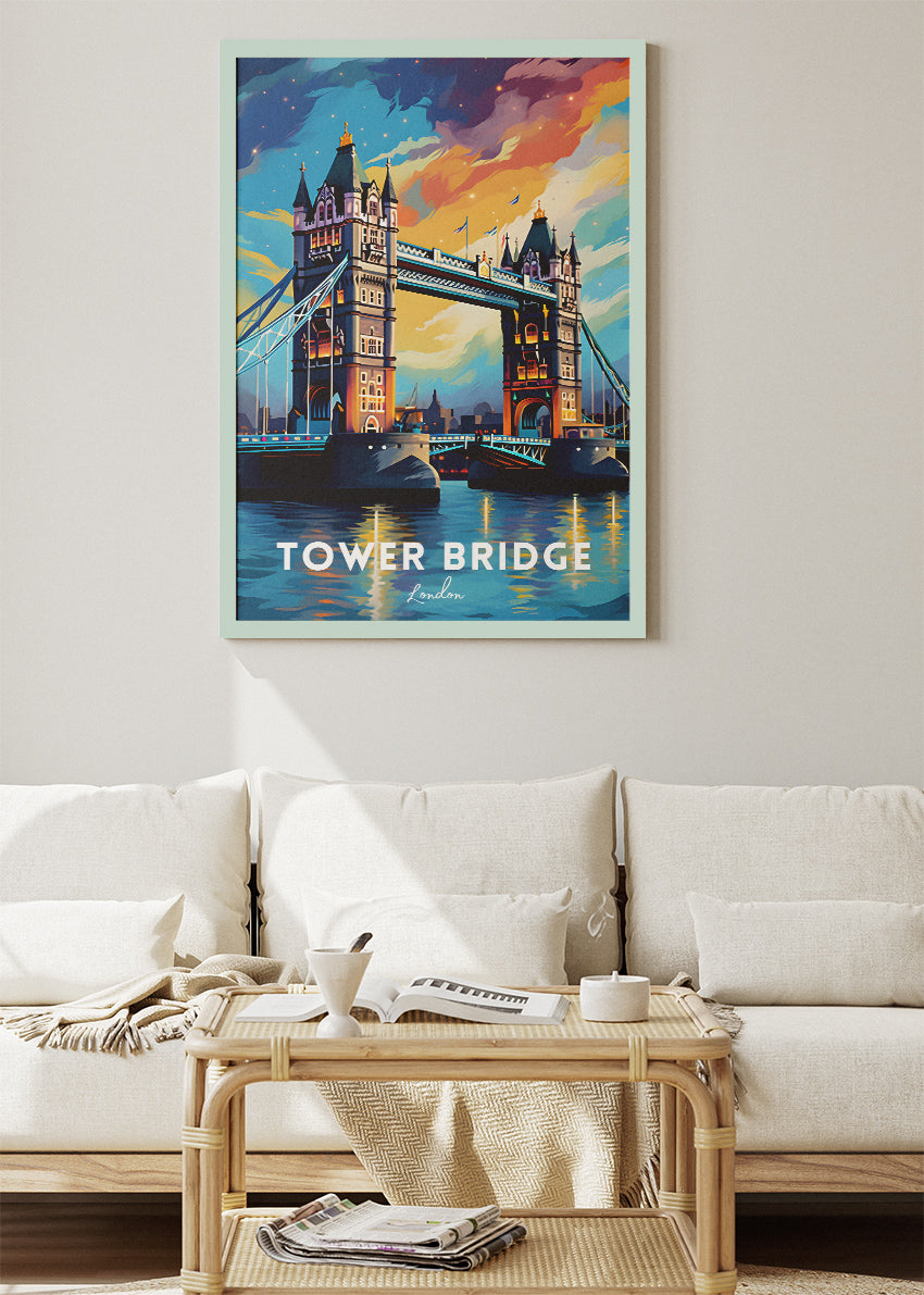 Tower Bridge London Poster & Canvas Print – Vibrant Night Sky Travel Art