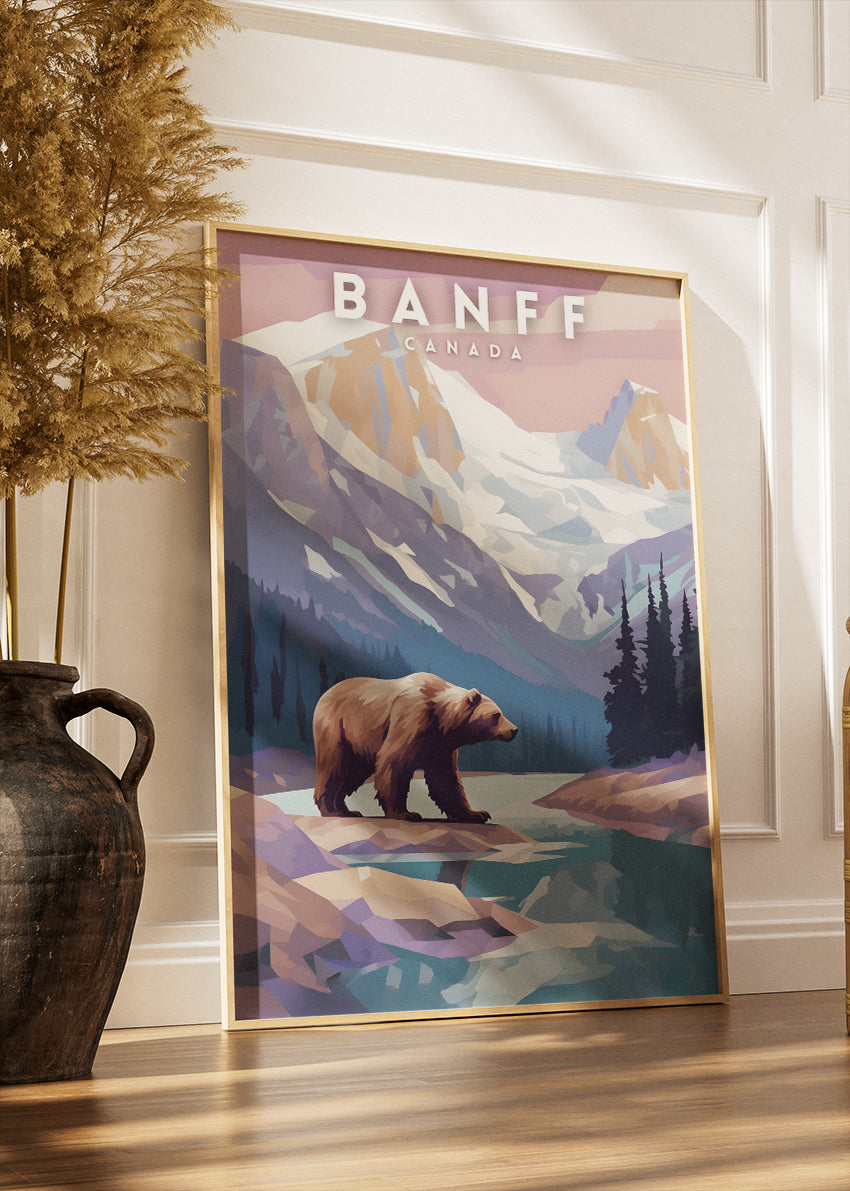 Banff Canada Mountain Bear Landscape Poster & Canvas Print – Nature Wall Art