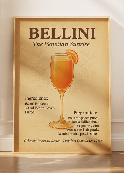 Bellini Vintage Cocktail Poster & Canvas Print | Classic Venetian Bar Wall Art