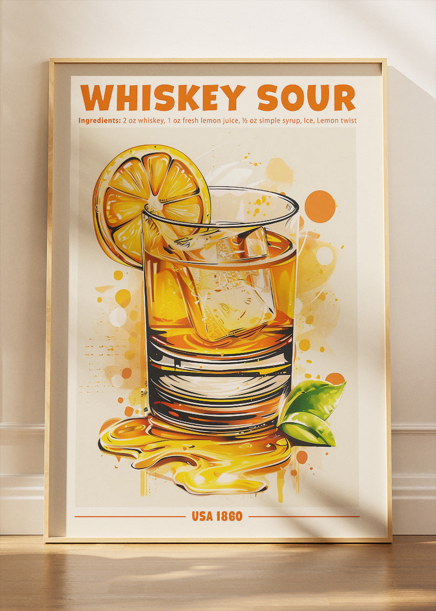 Whiskey Sour Cocktail Poster & Canvas Print – Modern Vintage Bar Wall Art – AI PRINT LAB