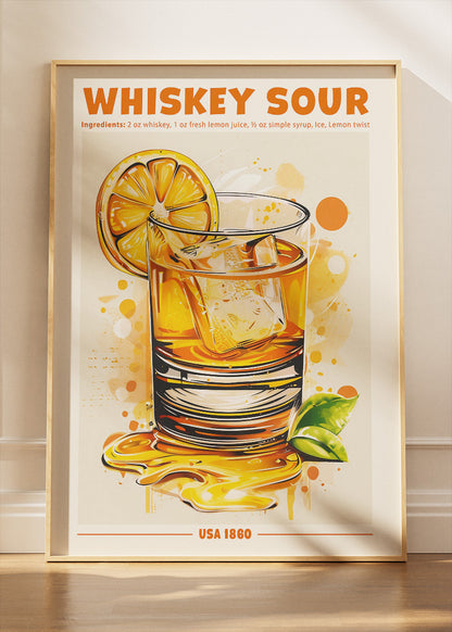 Whiskey Sour Cocktail Poster & Canvas Print – Modern Vintage Bar Wall Art – AI PRINT LAB