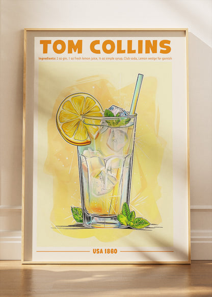 Tom Collins Cocktail Poster & Canvas Print – Classic Gin Drink Wall Art – AI PRINT LAB
