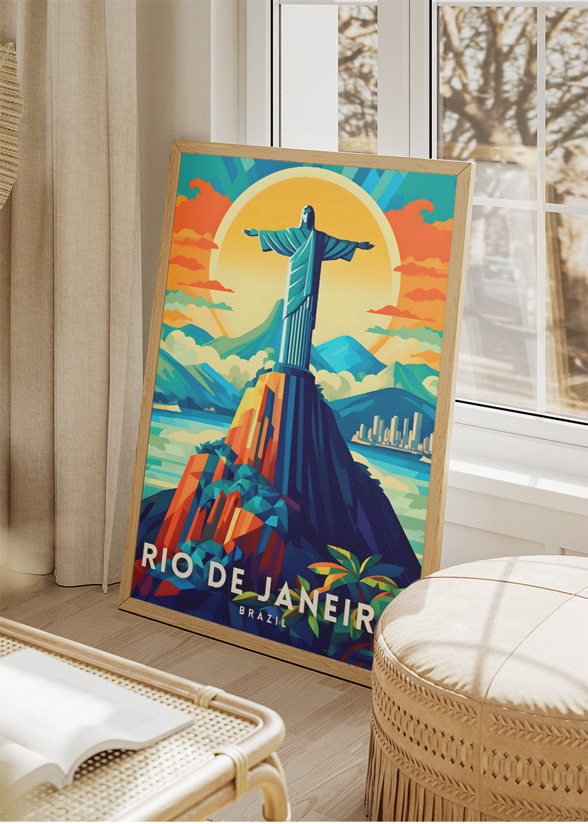 Rio de Janeiro Christ the Redeemer Travel Poster & Canvas Print – Brazil Wall Art
