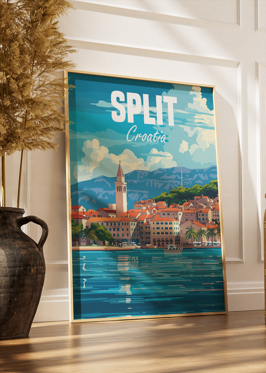 Split Croatia Travel Poster & Canvas Print – Coastal City Illustration Wall Art