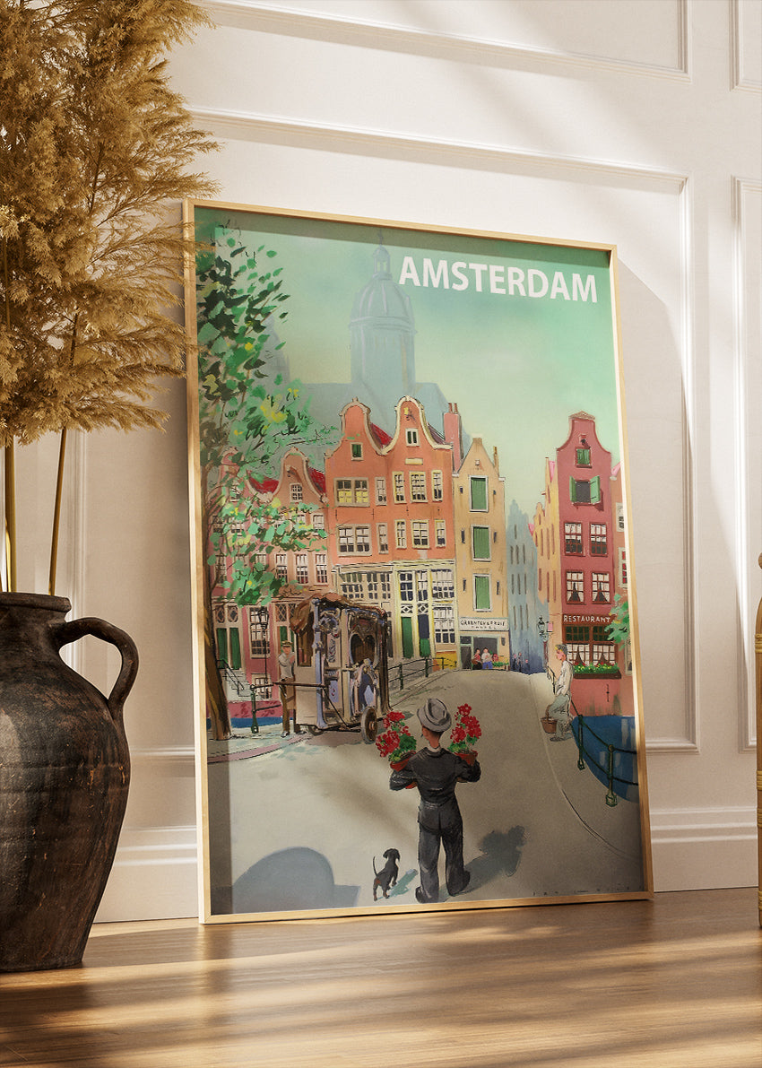 Amsterdam Vintage City Poster & Canvas Print – Retro Netherlands Street Art