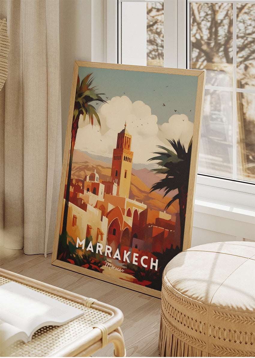 Marrakech Morocco Poster & Canvas Print – Illustrated Desert Medina Skyline Art