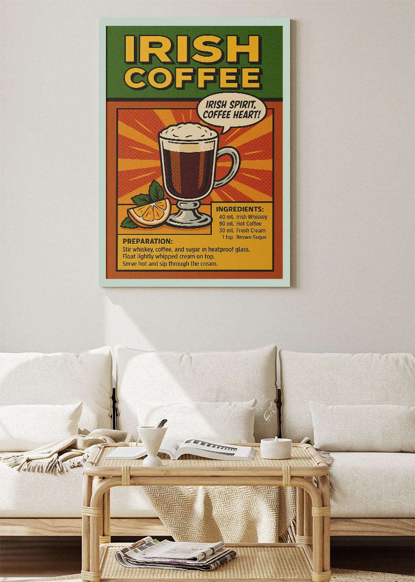 Irish Coffee Pop Art Poster & Canvas Print | Retro Coffee Cocktail Wall Art