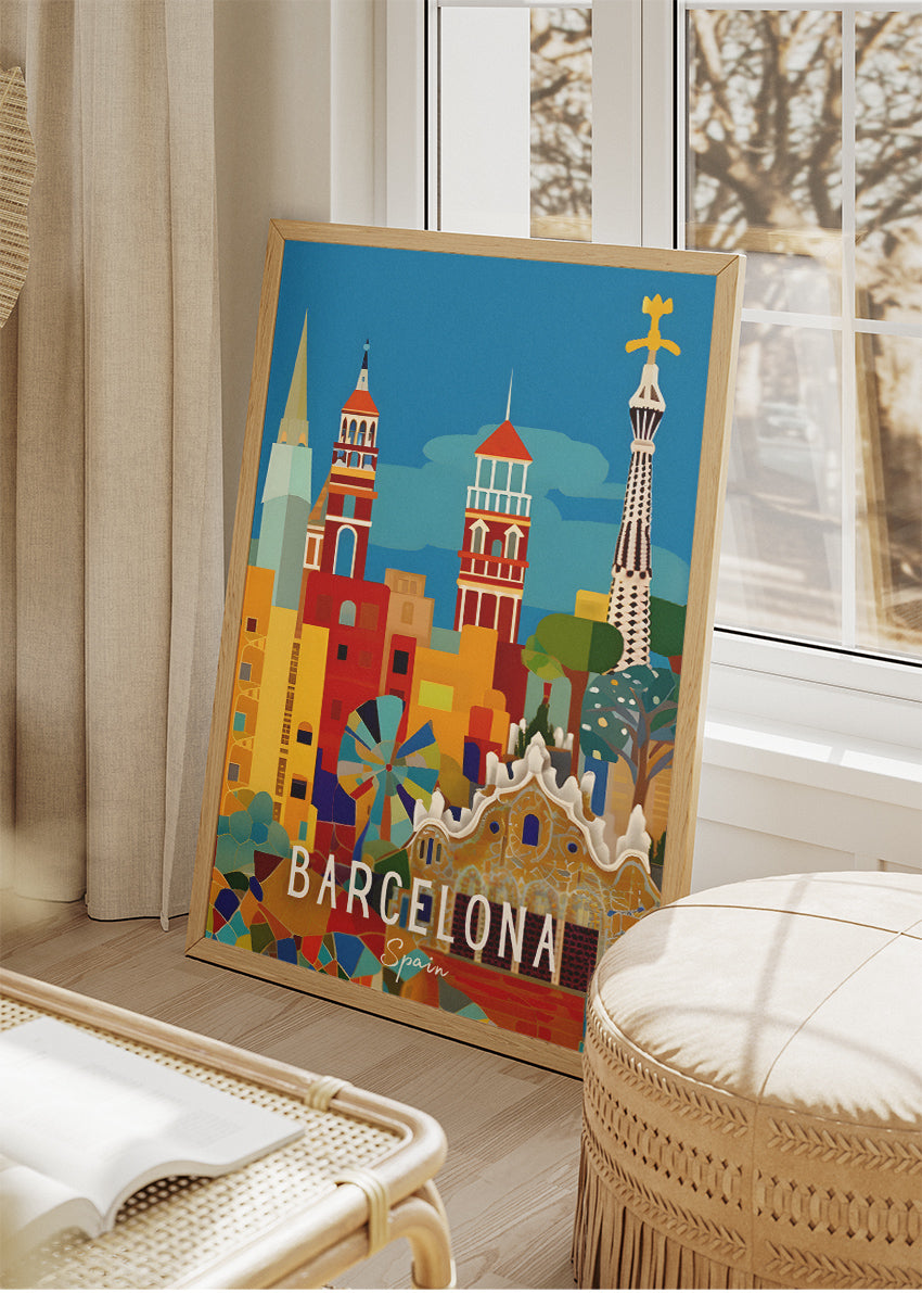 Barcelona Spain Poster & Canvas Print – Colorful Illustrated Gaudí City Art