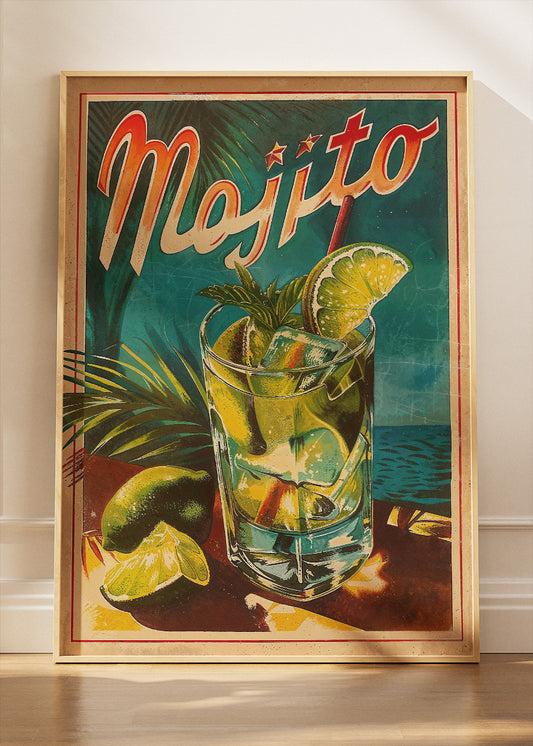 Mojito Vintage Tropical Cocktail Poster & Canvas Print | Retro Cuban Bar Wall Art