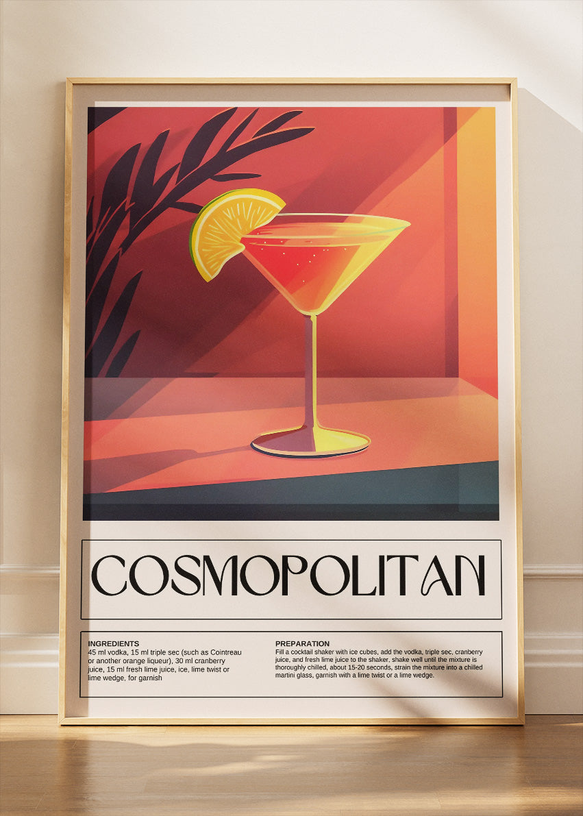 Cosmopolitan Mid-Century Cocktail Poster & Canvas Print | Modern Bar Wall Art