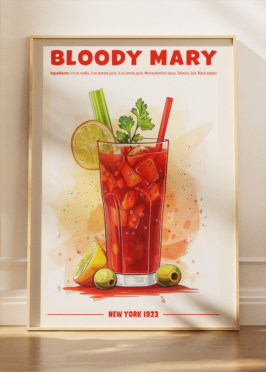 Bloody Mary Vintage Cocktail Poster & Canvas Print | Classic New York Bar Wall Art