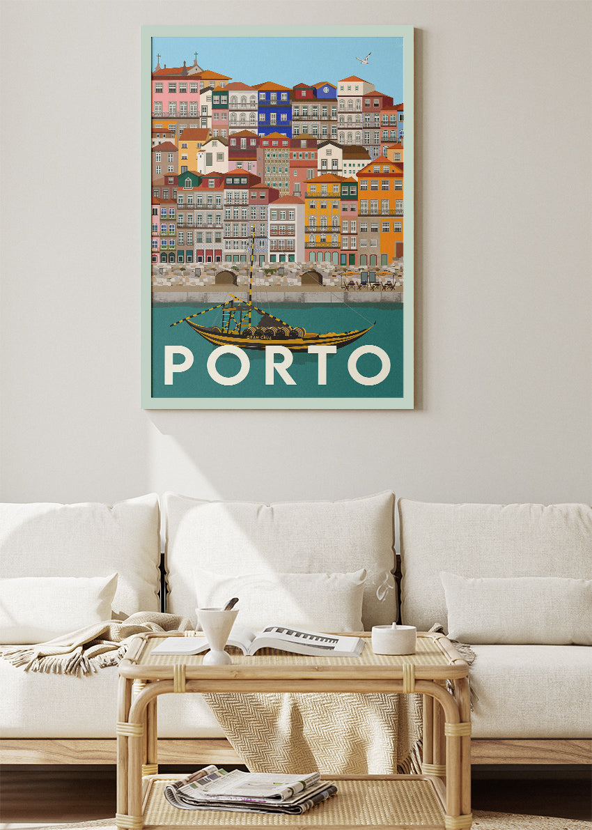 Porto City of Wine Poster & Canvas Print – Vintage Illustrated Portugal Travel Art