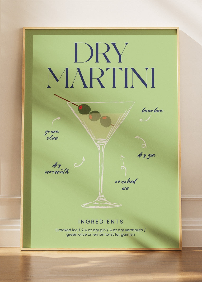 Dry Martini Cocktail Art Poster & Canvas Print – Minimal Bar Wall Decor