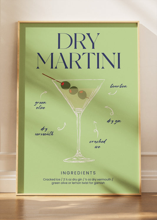 Dry Martini Cocktail Art Poster & Canvas Print – Minimal Bar Wall Decor
