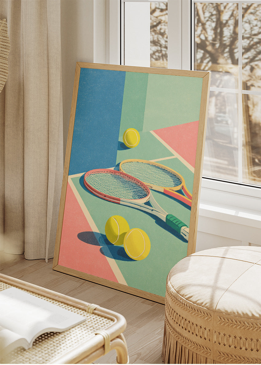 Tennis Court Rackets Poster & Canvas Print – Modern Sports Wall Art