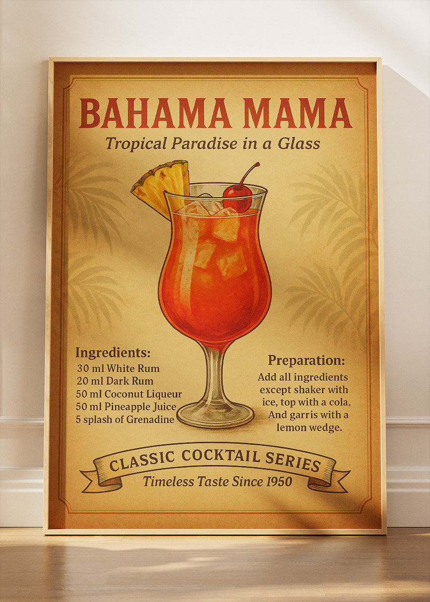 Bahama Mama Vintage Cocktail Poster & Canvas Print | Classic Tropical Bar Wall Art