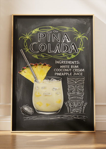 Piña Colada Chalkboard Poster & Canvas Print | Tiki Cocktail Bar Wall Art