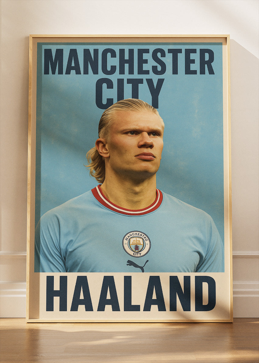 Manchester City Striker Tribute Poster & Canvas | Scandinavian Goal Machine Wall Art