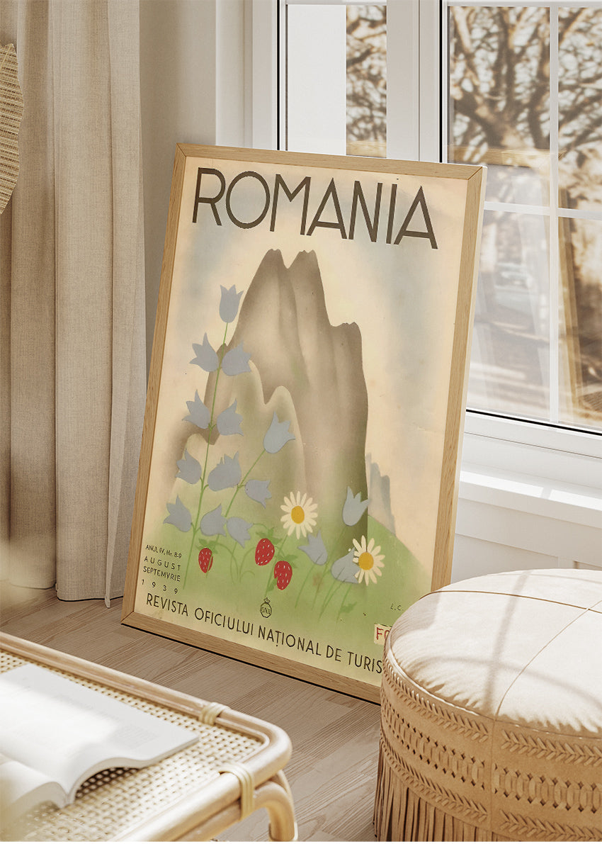 Romania Vintage Mountain & Wildflower Poster & Canvas Print – Classic Romanian Travel Art