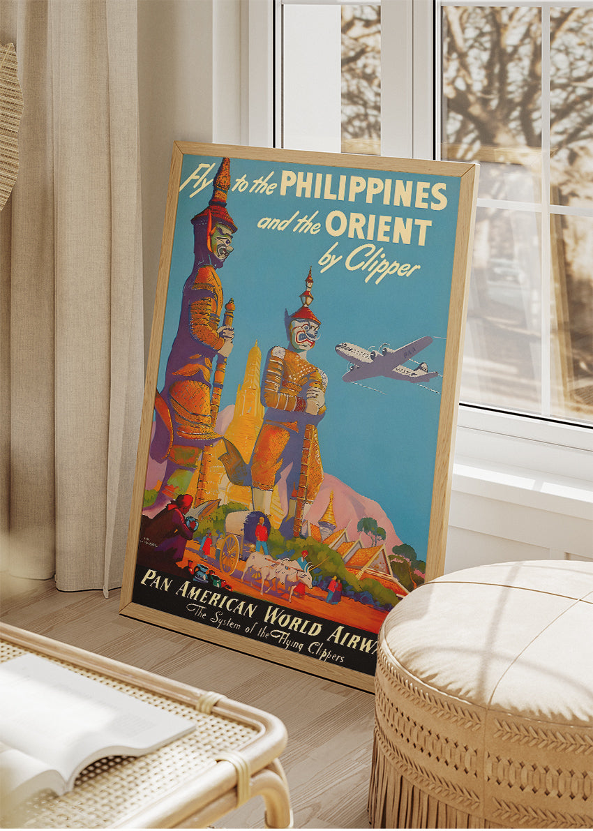 Philippines Vintage Travel Poster & Canvas Print – Pan American World Airways Retro Illustrated Art
