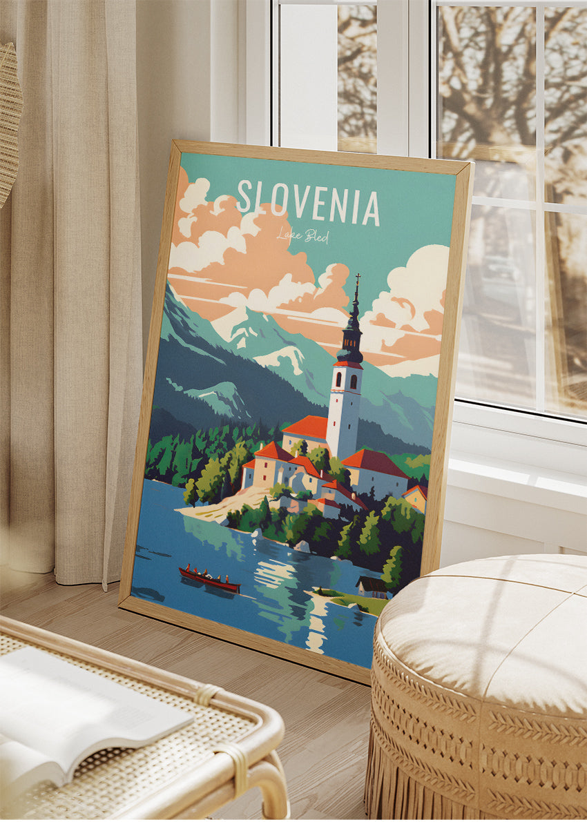 Slovenia Lake Bled Poster & Canvas Print – Illustrated Travel Art