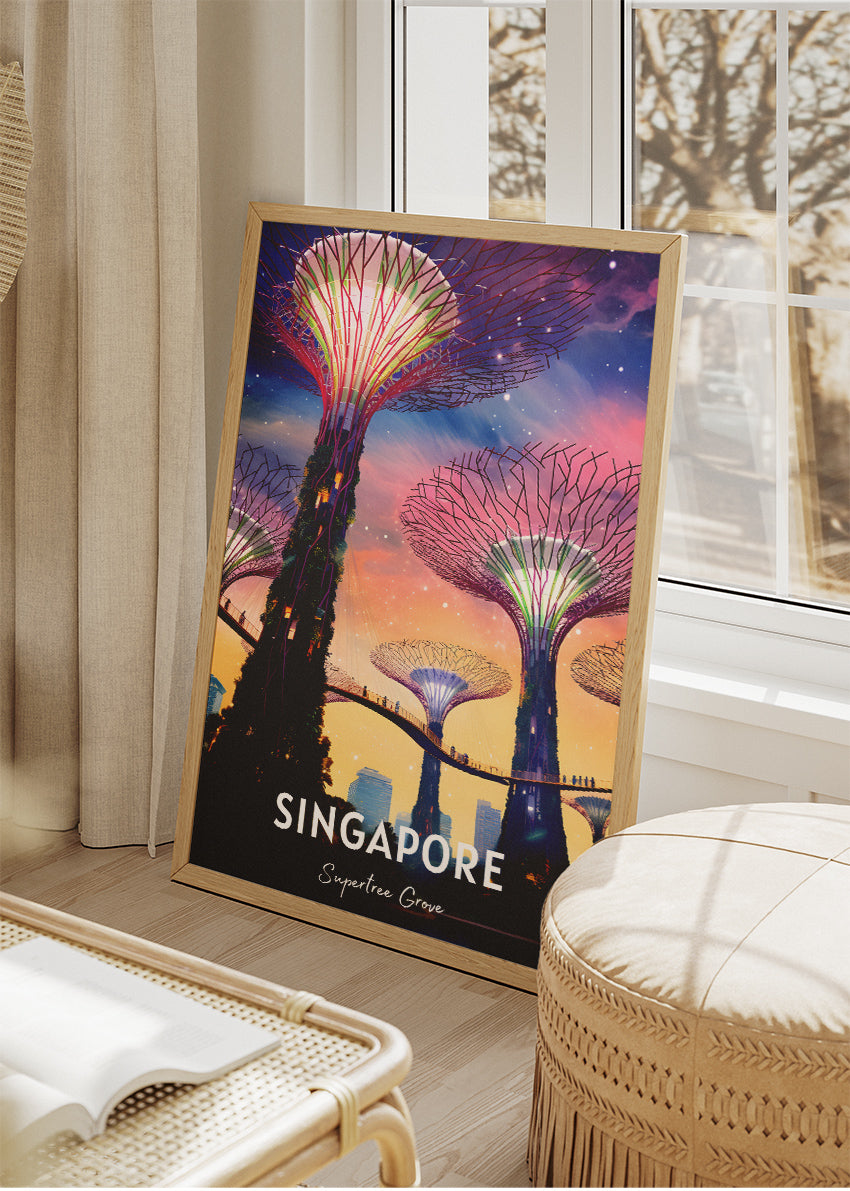 Singapore Supertree Grove Poster & Canvas Print – Futuristic Illustrated Travel Art – Marina Bay Singapore