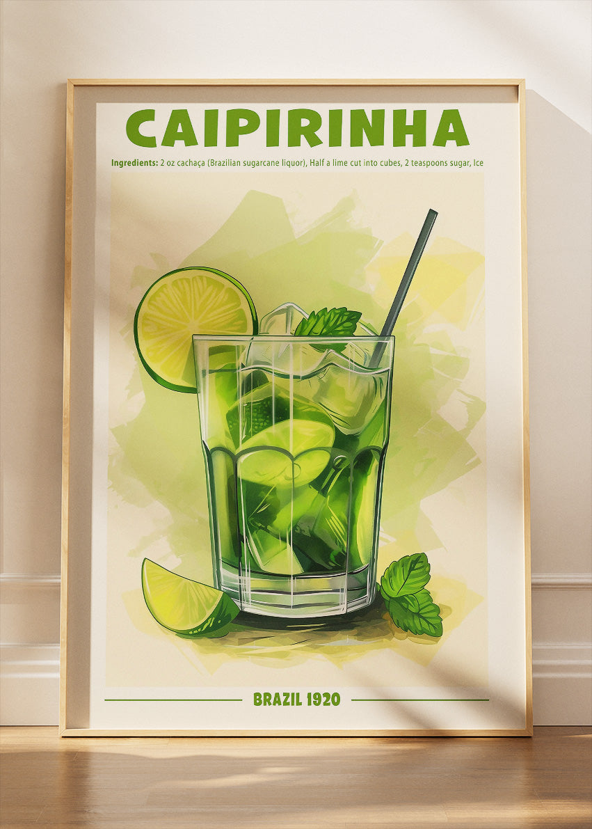 Caipirinha Watercolor Cocktail Poster & Canvas Print | Fresh Brazilian Bar Wall Art