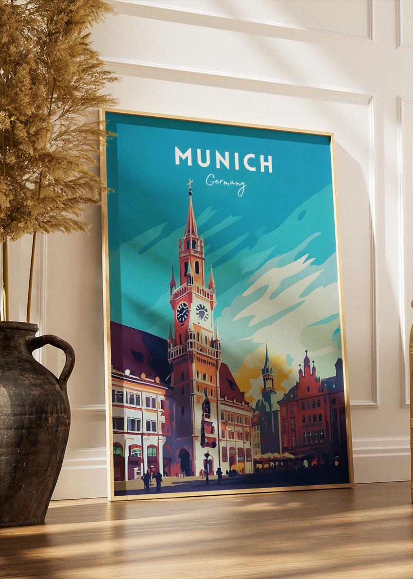 Munich Germany Poster & Canvas Print – Vintage Marienplatz Cityscape Art