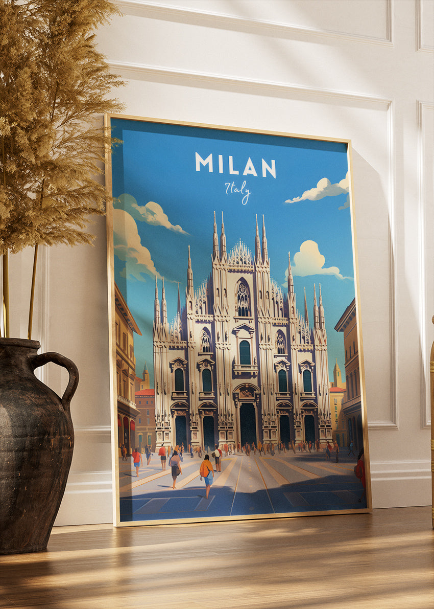 Milan Italy Poster & Canvas Print – Illustrated Duomo Cathedral Art