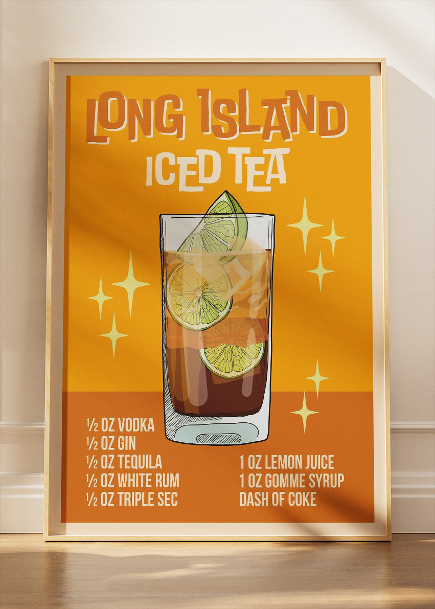 Long Island Iced Tea Retro Cocktail Poster & Canvas Print | Vintage Bar Wall Art