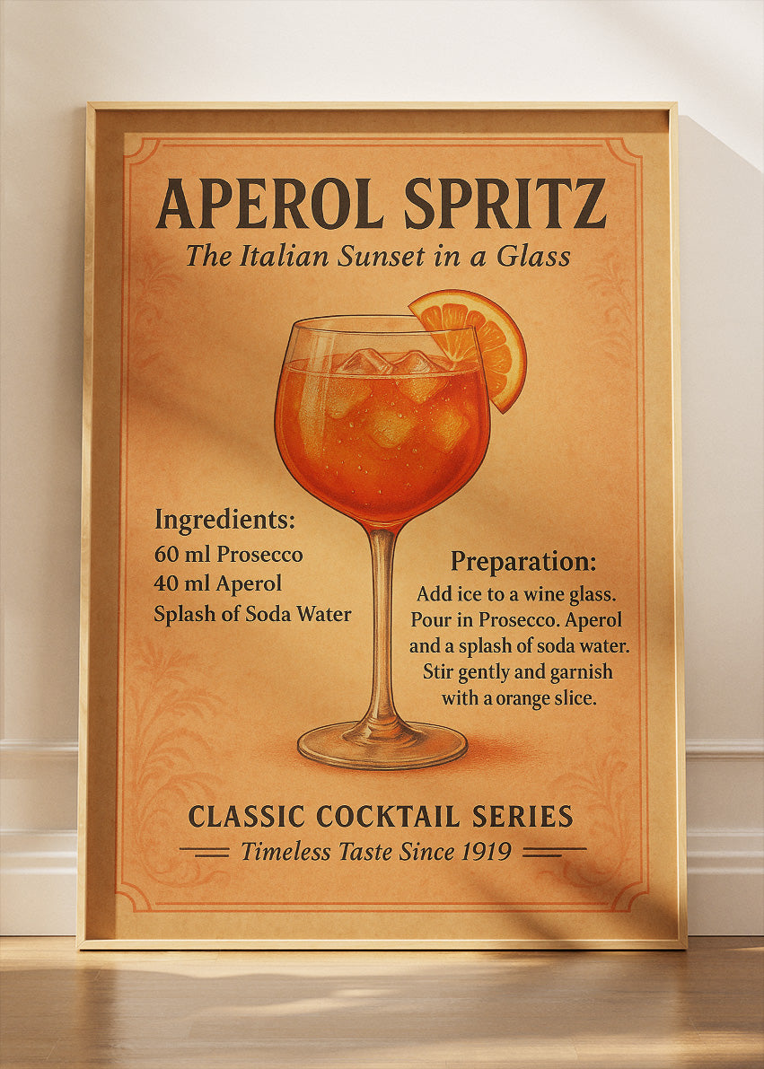 Aperol Spritz Vintage Cocktail Poster & Canvas Print | Classic Italian Bar Wall Art