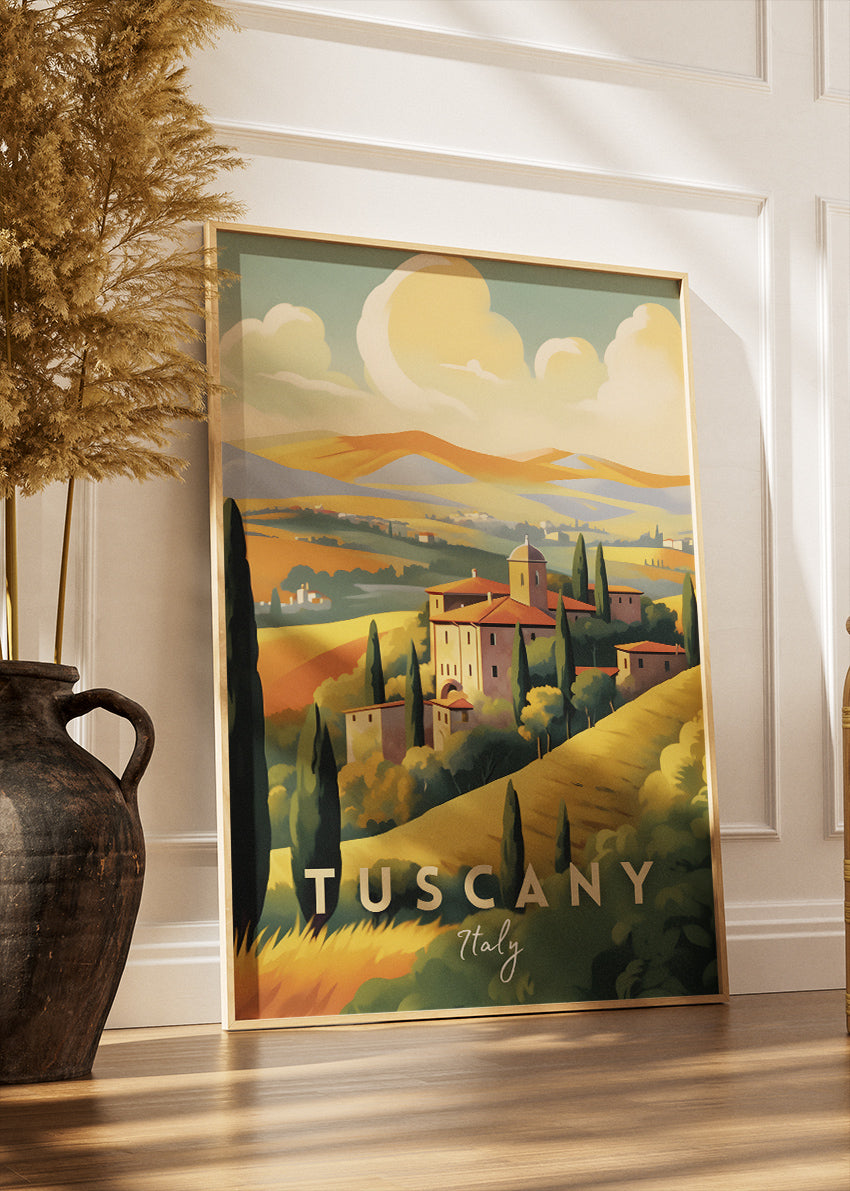 Tuscany Italy Poster & Canvas Print – Illustrated Countryside Landscape Art