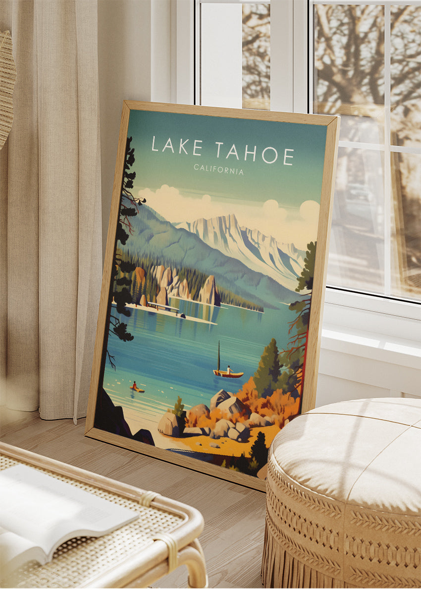 Lake Tahoe California Poster & Canvas Print – Scenic Mountain Lake Illustration